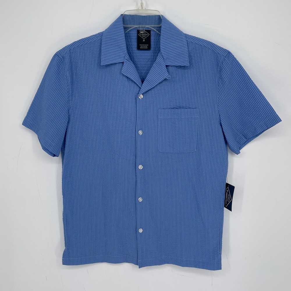 St. John's Bay NWT Men's Blue Striped Seersucker Button Front Top Shirt Size S